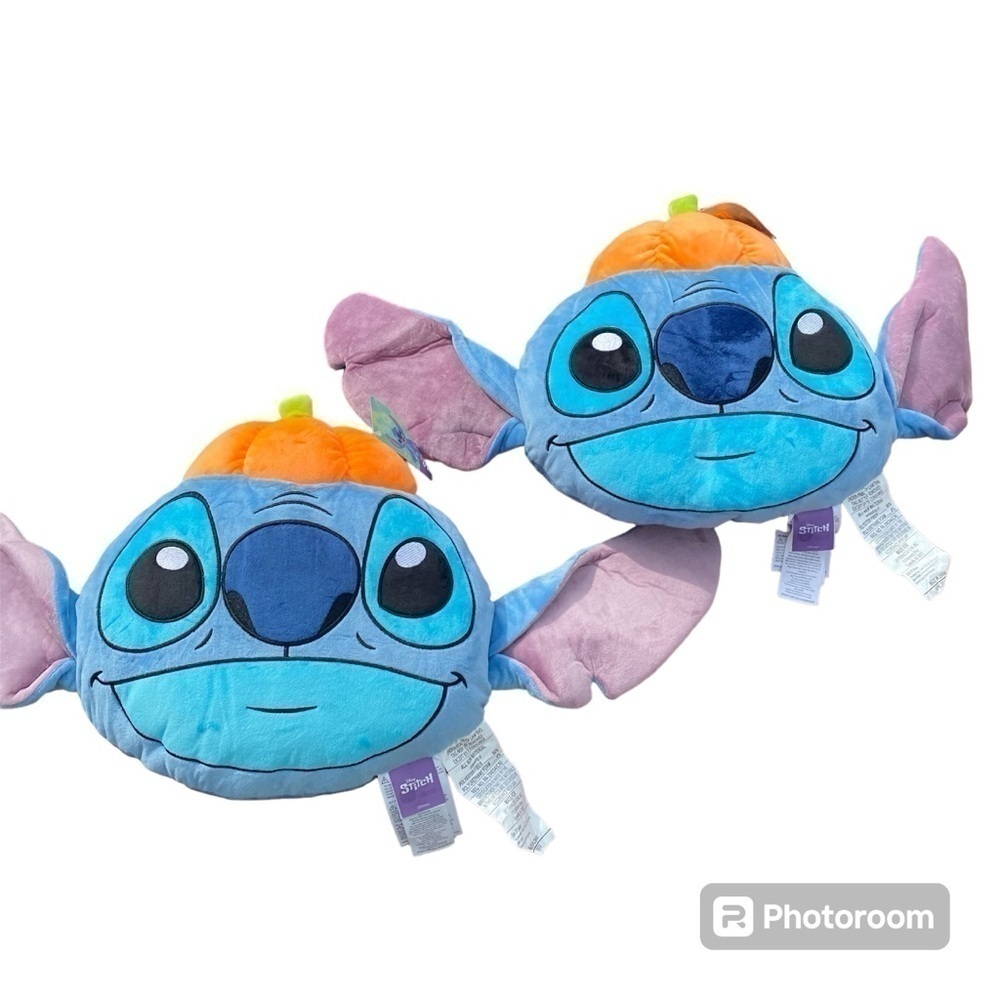 Disney Stitch Face Pillow Halloween Bundle Lot Pair NEW Pumpkin Hat Blue Throw